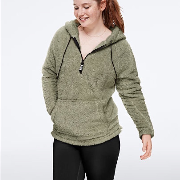 VS PINK gray/green Sherpa fleece quarter zip pullover - Picture 6 of 6